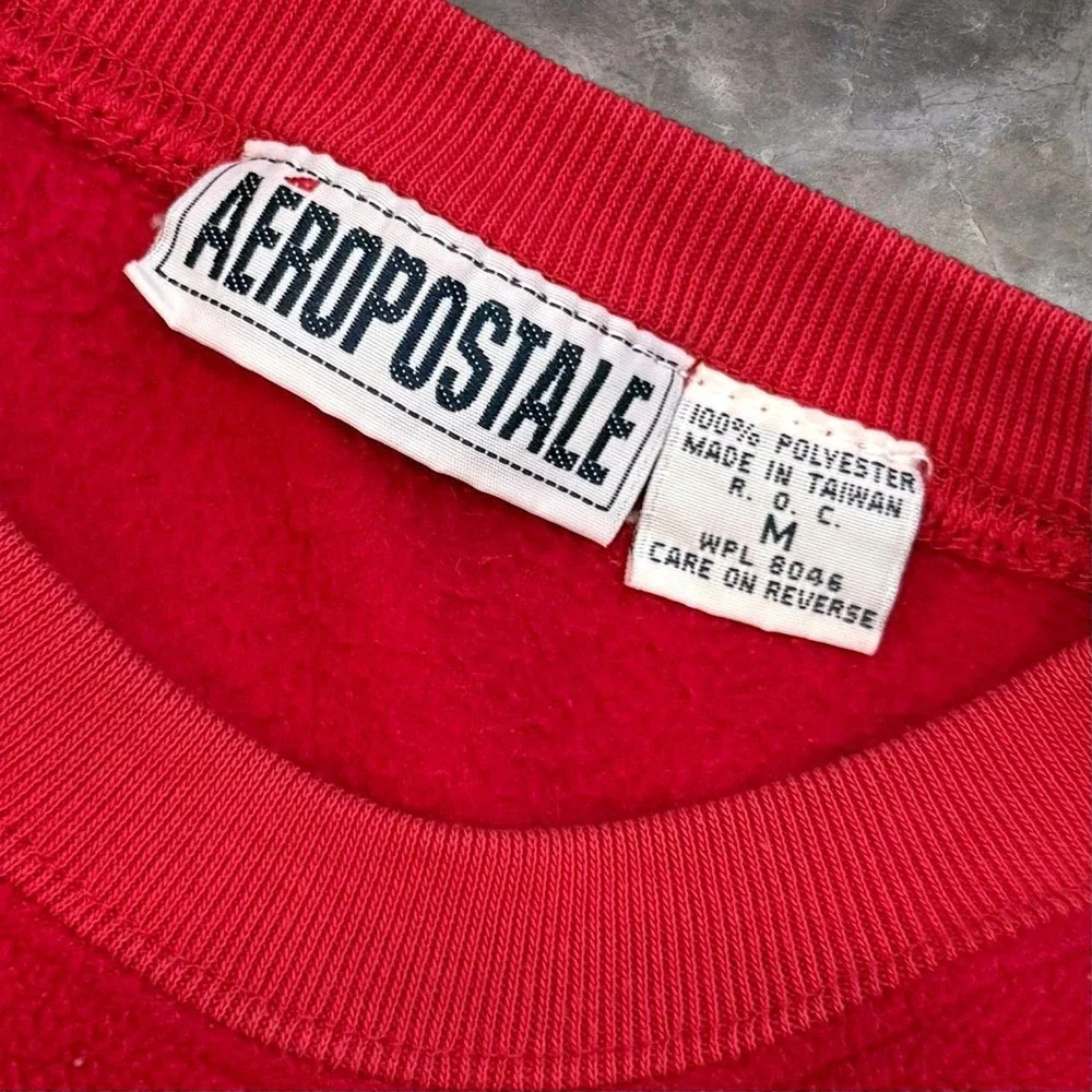 Vintage Aeropostale Red Fleece Striped Pullover Sweatshirt Men's Medium 90s Y2K